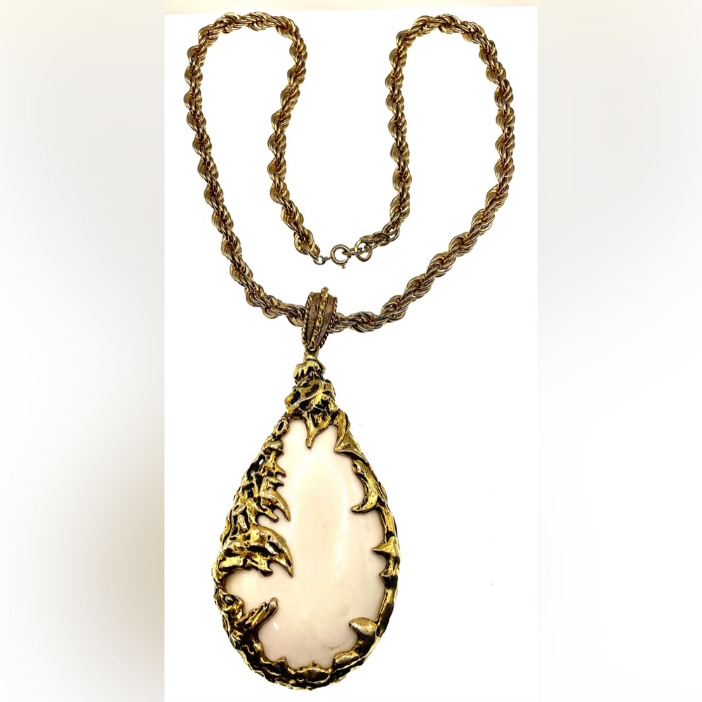 Vintage 1960s Love Witch Necklace Large Teardrop Pendant Statement Brutalist - Picture 9 of 10